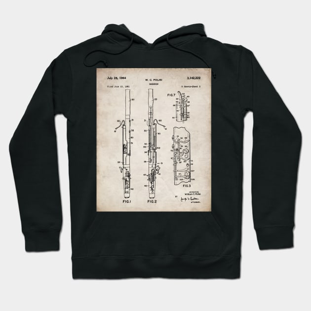 Bassoon Patent - Musician Classical Music Art - Antique Hoodie by patentpress